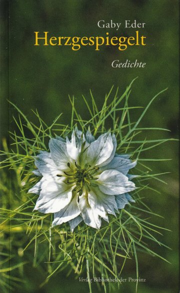 Herzgespiegelt Buchcover, weisse Blume auf dunklem Grund